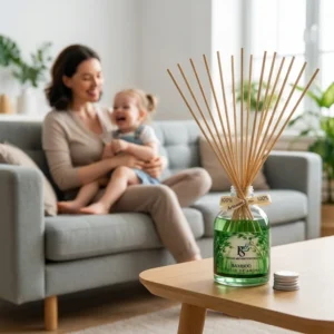 Mulher com Aromatizador Difusor de Aromas Bamboo Ambiente Agradável na Sala
