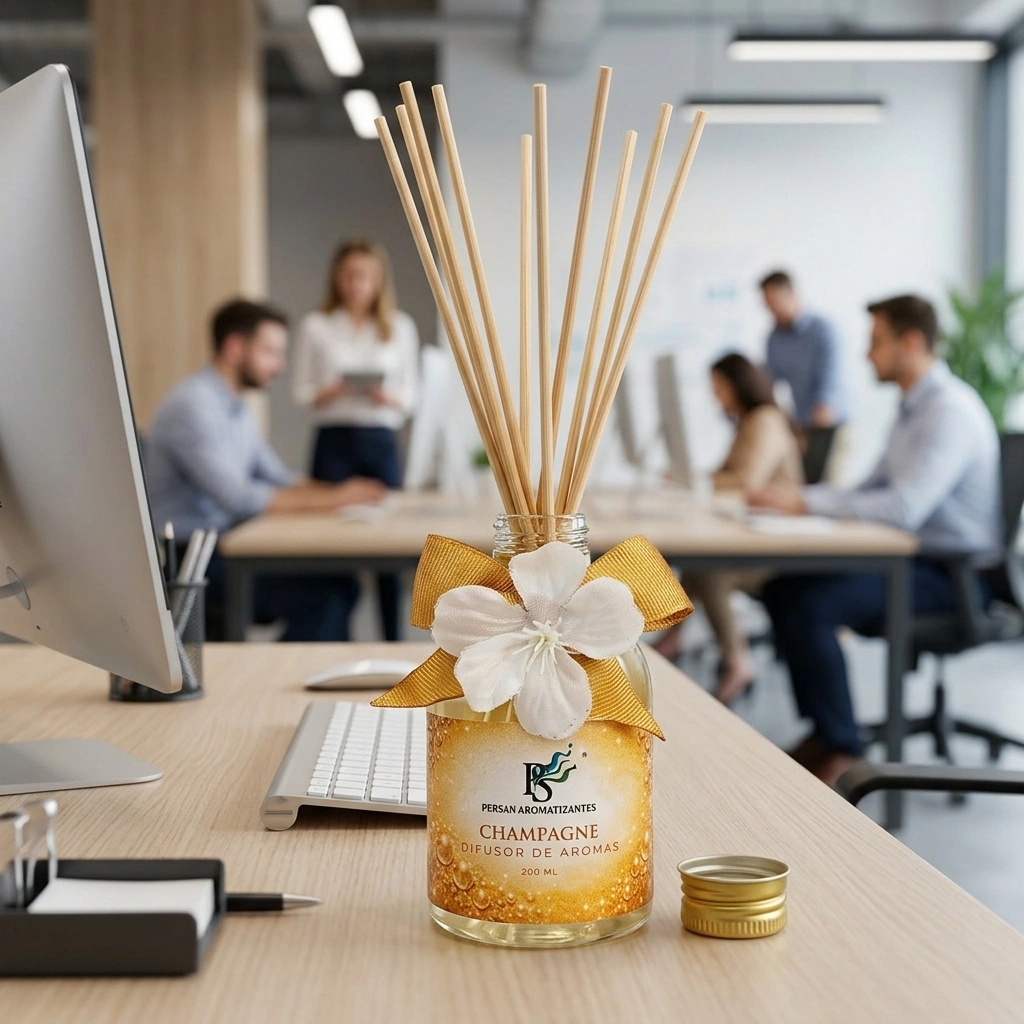 Na empresa, no escritório o Difusor de Aromas Champagne distribui um aroma muito gostoso
