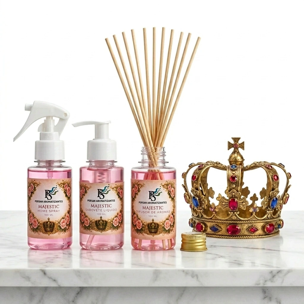 Três Produtos - Kit Aromatizador com Difusor de Aromas de Varetas Home Spray e Sabonete Líquido Majestic