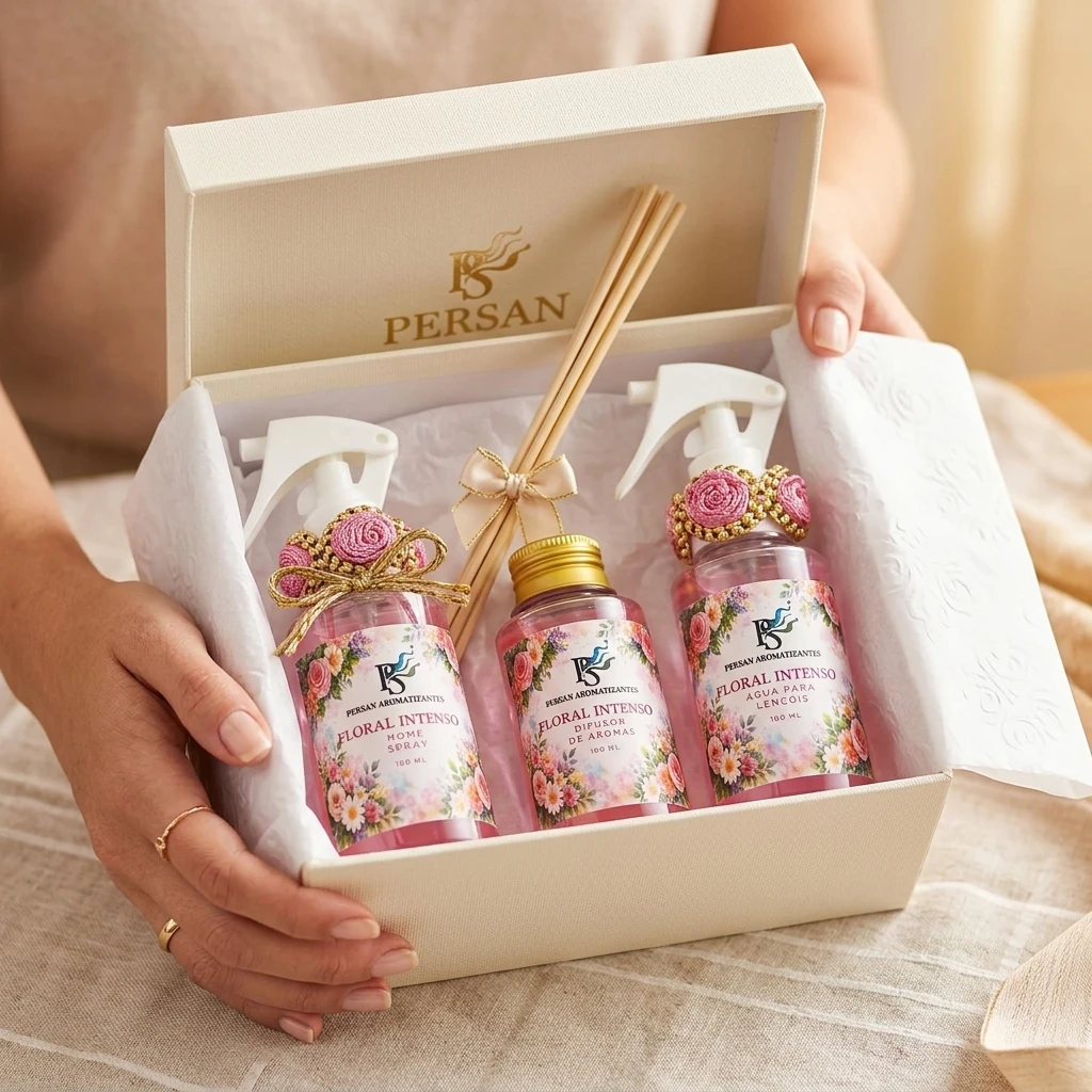 Caixa de Presente com o Kit Aromatizadores Floral Intenso para Presente