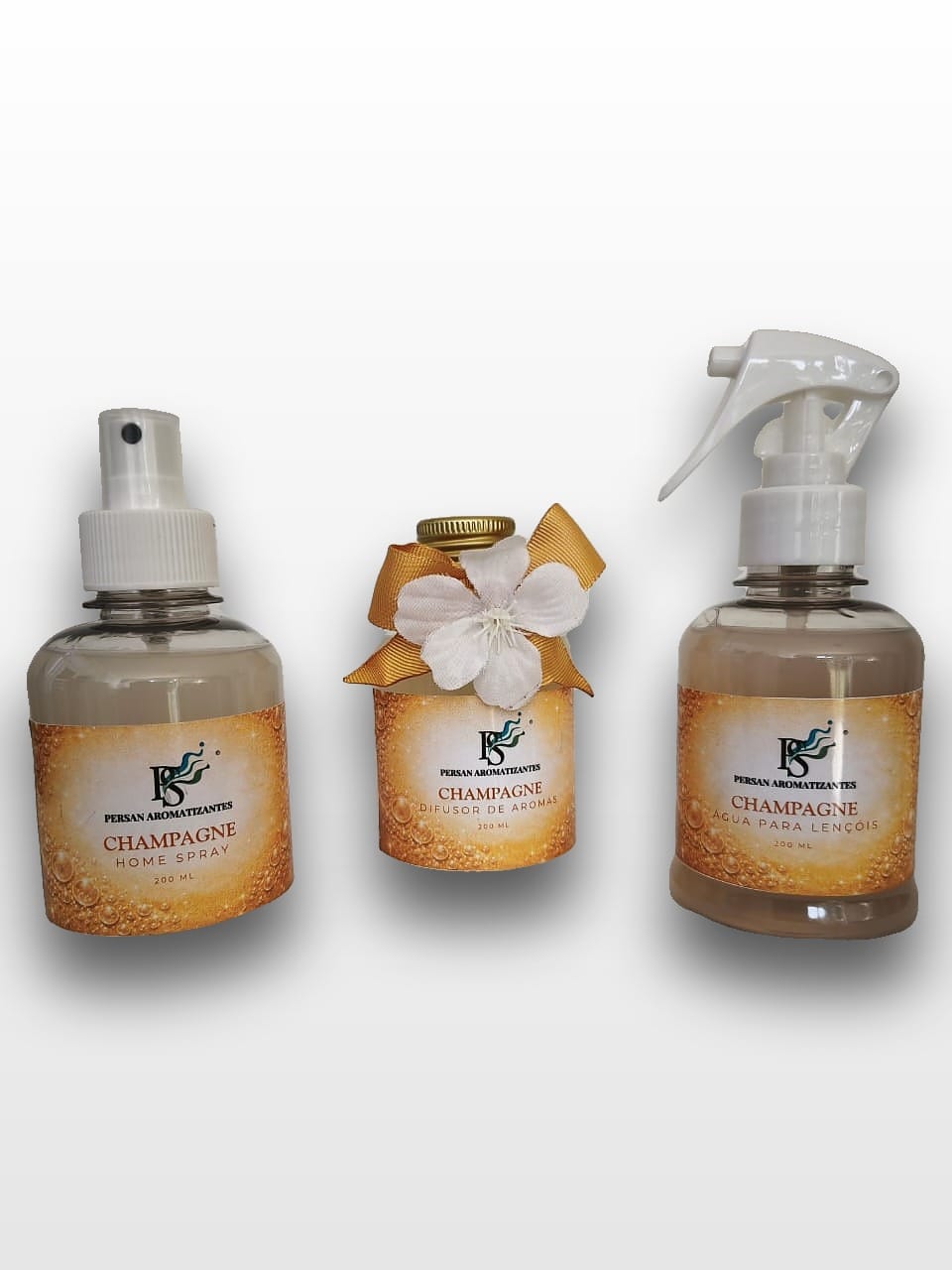 Kit Aromatizantes - Difusor de Aromas - Home Spray e Água para Lençóis Champagne - Persan Aromatizantes - Aromatizantes para sua casa