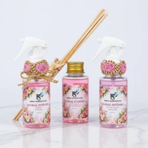 Kit Floral Intenso Difusor de Aromas com vareta, Home Spray e Água para Lençóis