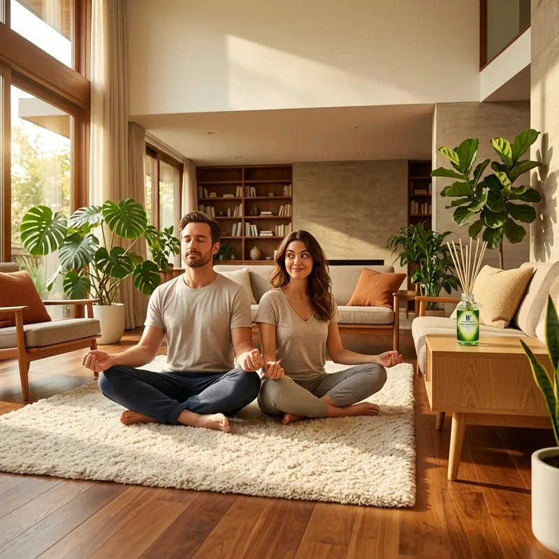Casal meditando em uma sala com hospitalidade sensorial