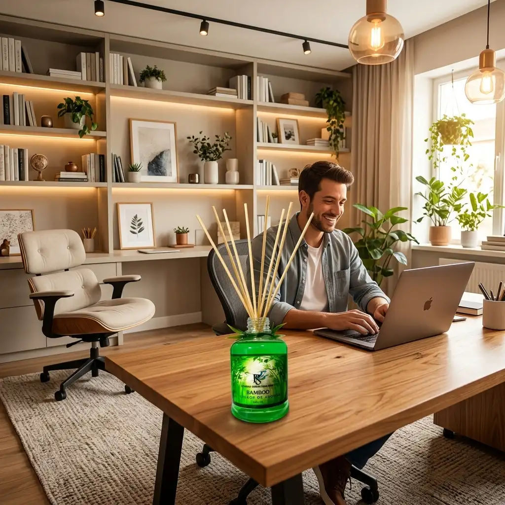 Difusor de Aromas Bamboo sobre a mesa de trabalho