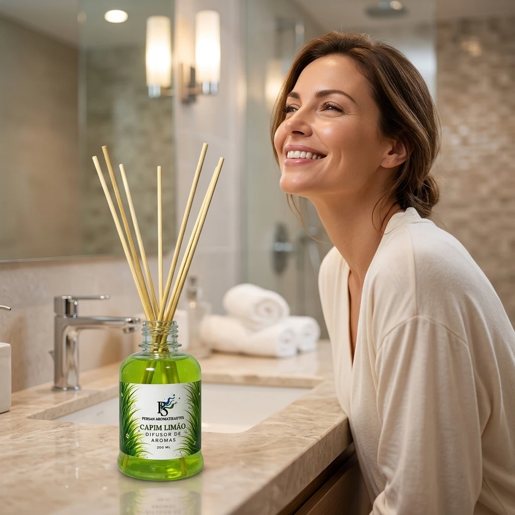 Como Manter Aquele Aroma Sempre Gostoso No Banheiro Mulher feliz da vida pois seu banheiro ficou com um aroma muito gostoso
