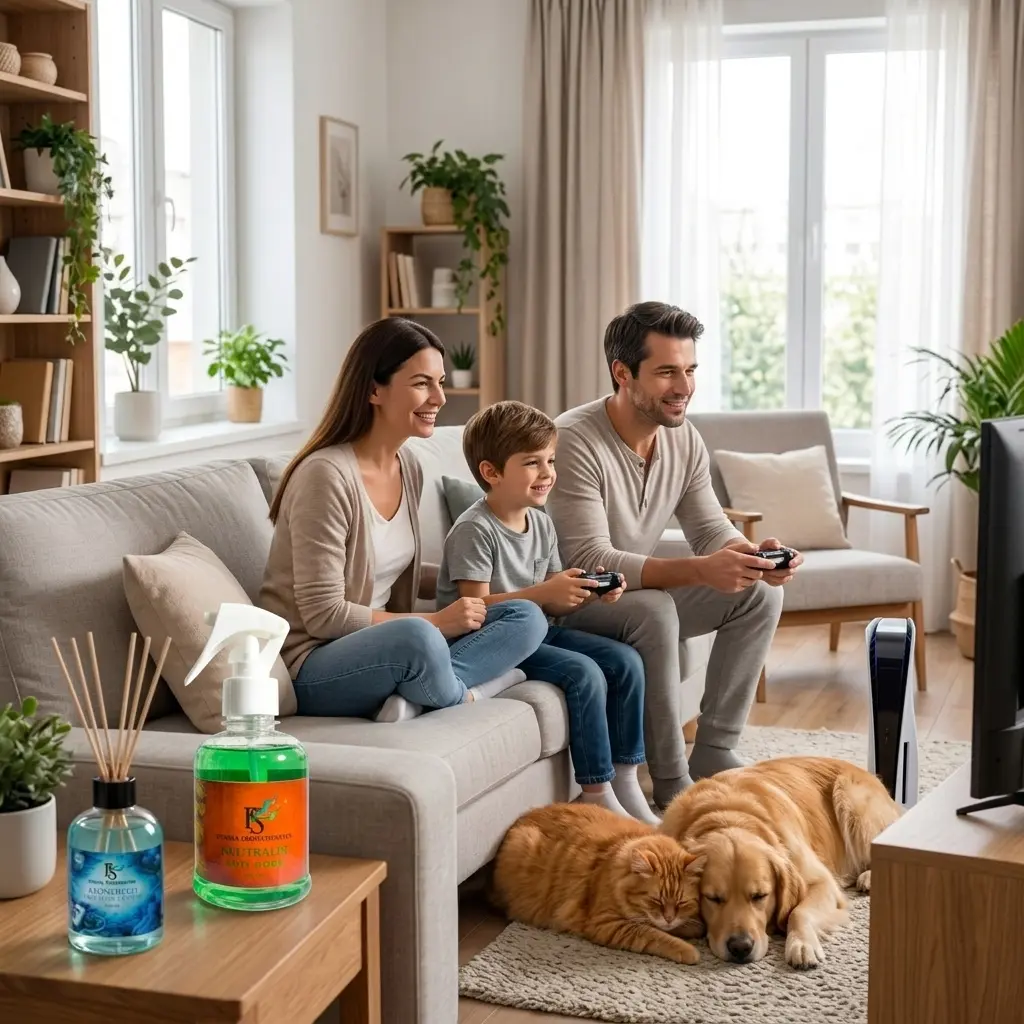 Família Jogando Video Game Sem cheiros desagradáveis de pets pela casa